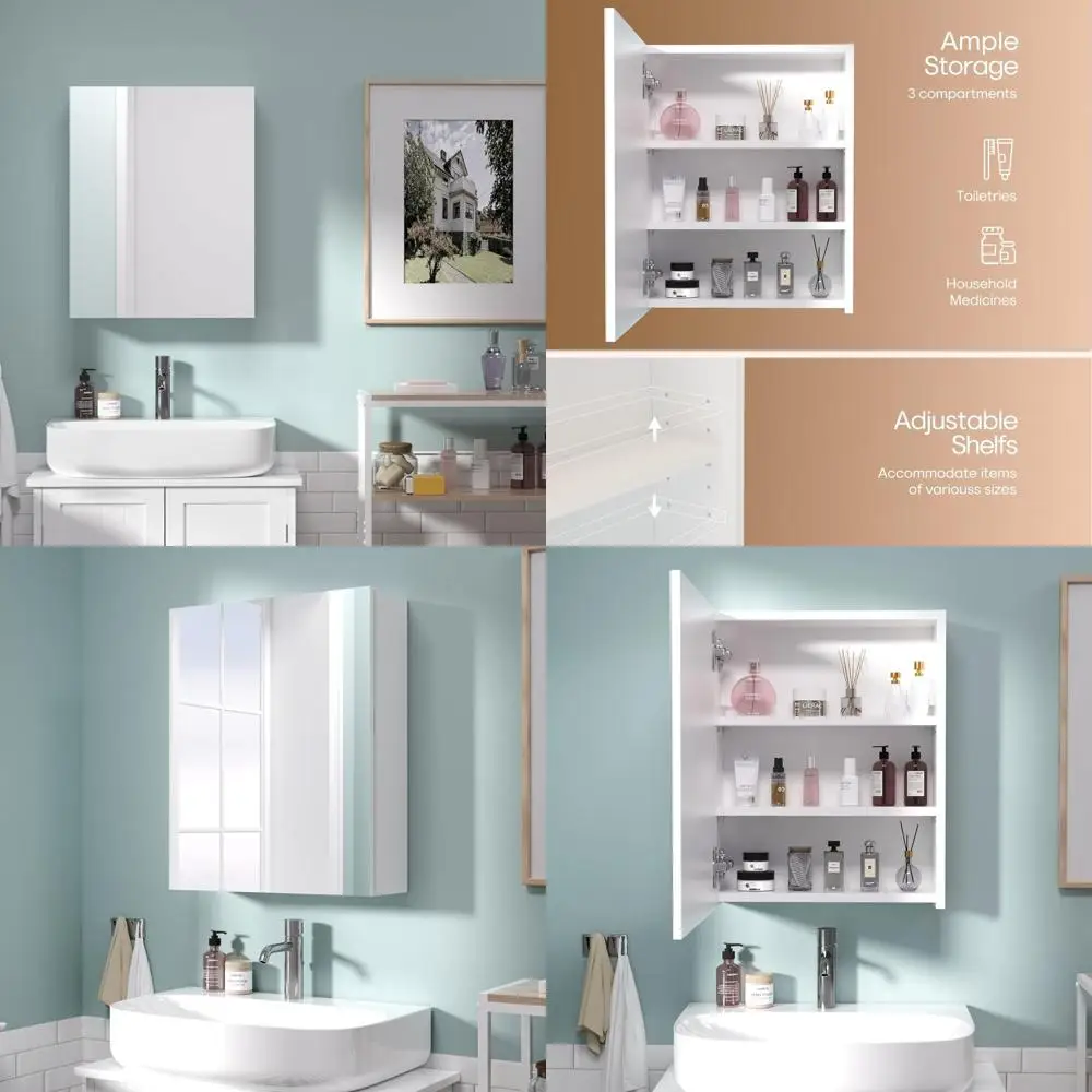 

20x16 inch Bathroom Wall Cabinet, Saver Storage Cabinet, Medicine Cabinet with 1 Door and Adjustable Shelves, White（Assembly Req