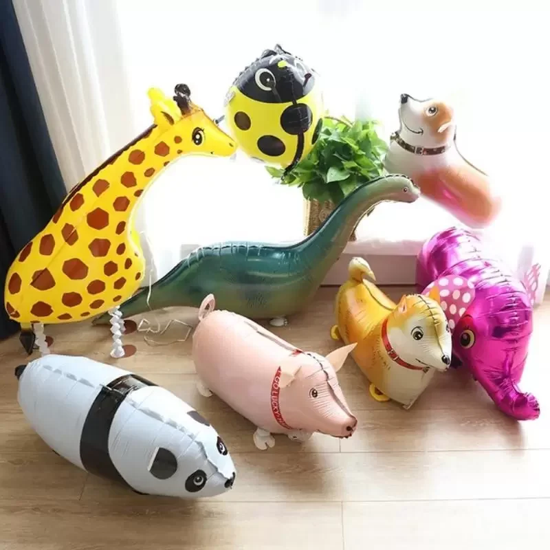 Standing Animals Foil Balloons Baby Shower Birthday Party Decoration Cat Dog Lion Bear Dinosaur Walking Animal Balloon Kids Toy