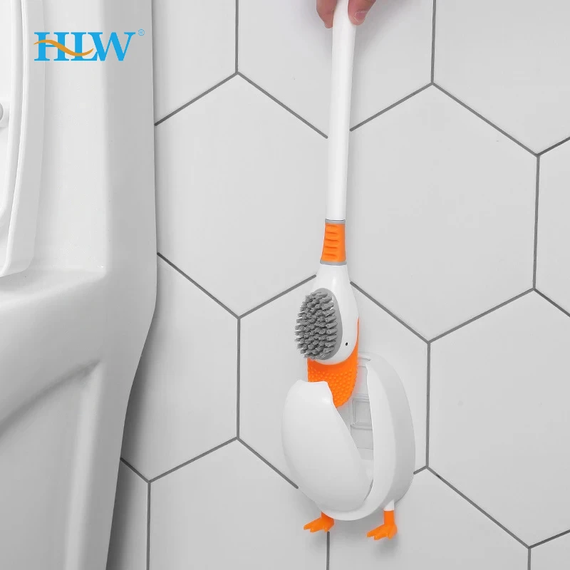 Toilet with waterproof base toilet brush wall mounted silicone long handle floor standing cleaning brush bathroom flushing tool