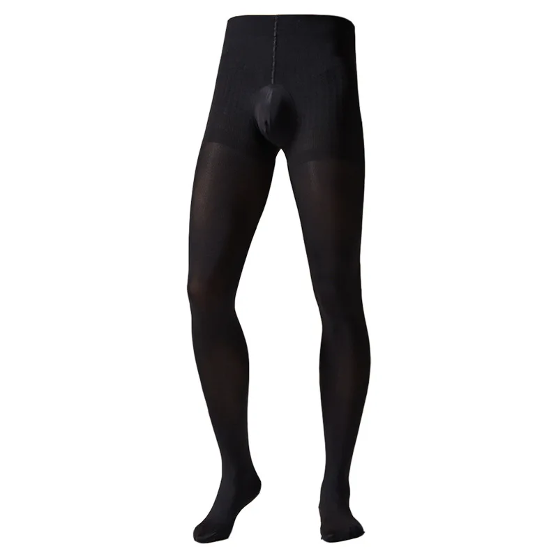 Men Long Johns 200D Velvet Warm Pants Cock Pouch Vertical Open Footless Thermal Pantyhose Slim Tights Leggings Plus Size