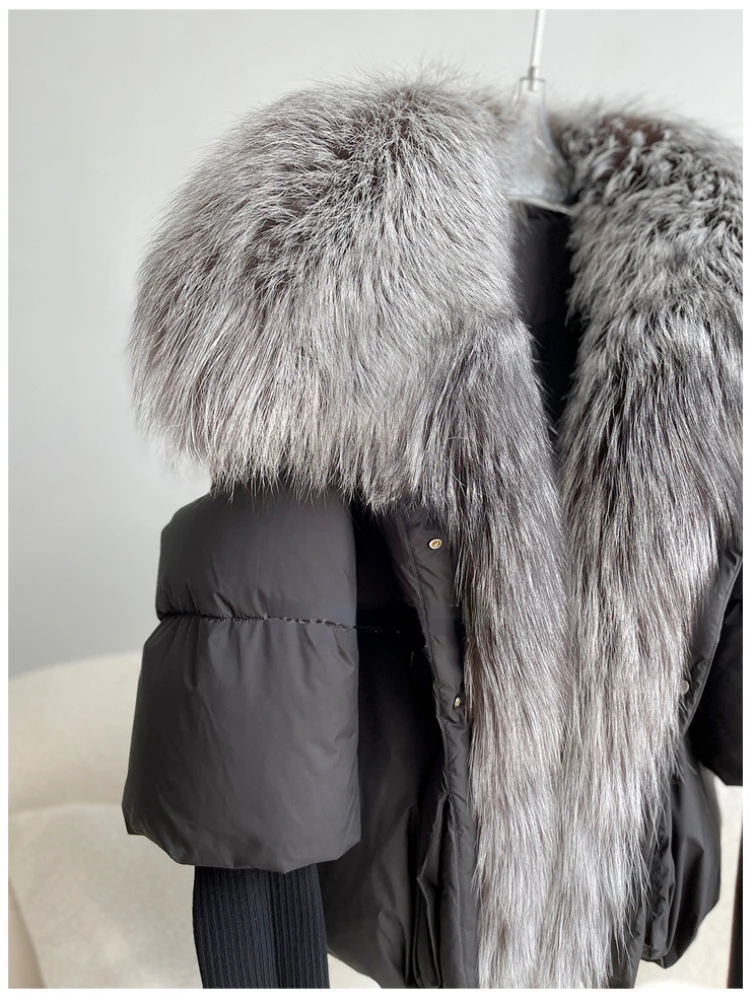 2026 New Autumn 90 Winter Goose Down Jacket Warm Women Coat Oversized Real Fox Fur Collar Thick Luxury Fashion Outerwear