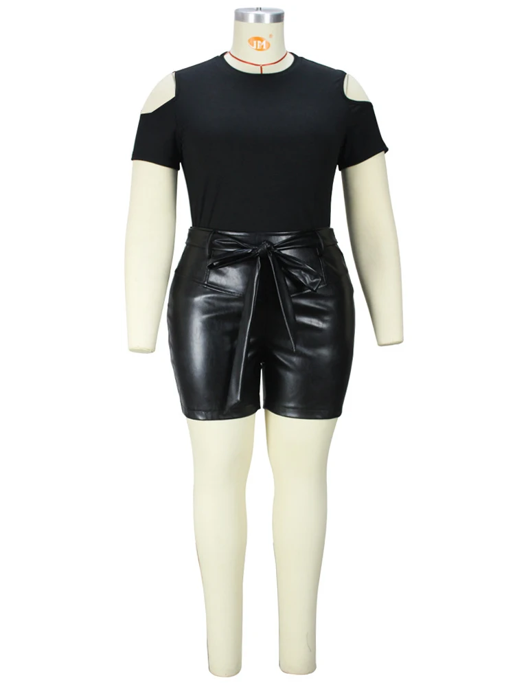 Summer Two Piece Sets Womens Outifits Off Shoulder Top and Shorts Set Leather Sexy Plus Size Suits Wholesale Bulk Dropshipping