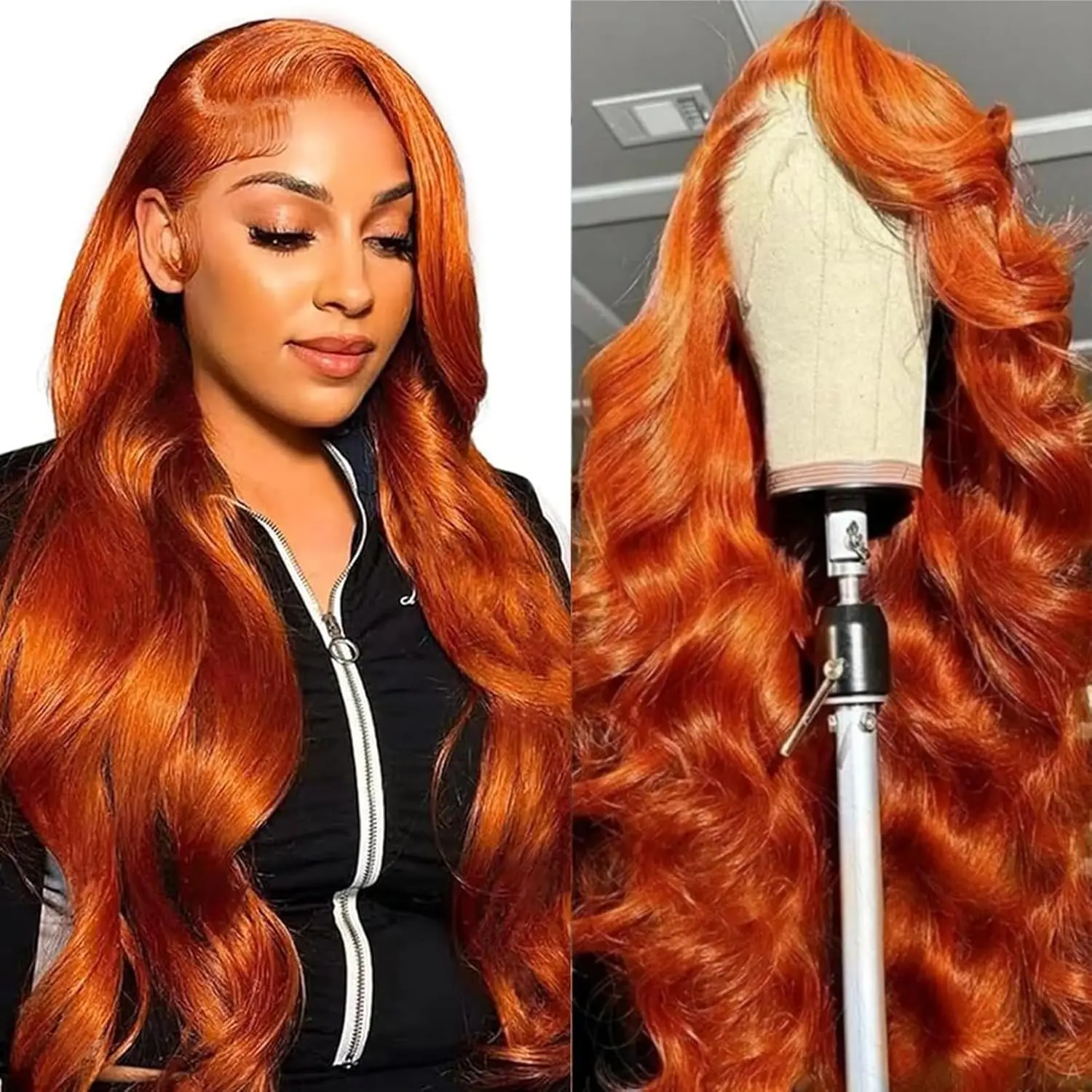 

34Inch Ginger Orange Lace Front Wigs Human Hair 250% Density 13x4 HD 350 Body Wave Lace Frontal Wigs Ginger Hair Wig for Women