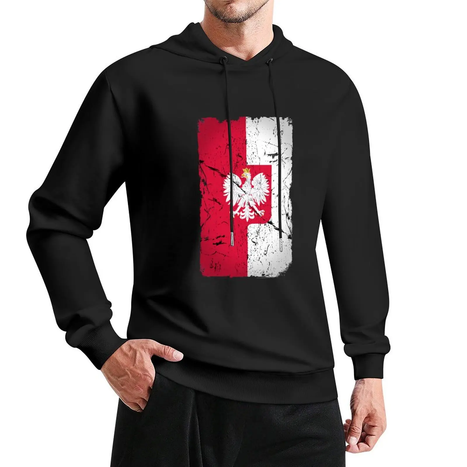 

Flag of Poland with polish eagle Distressed Pullover Hoodie clothes for men designer hoodies