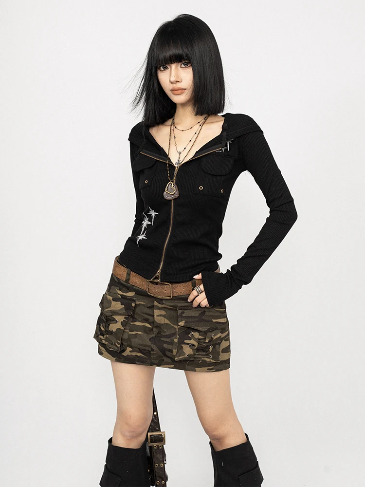 

OCTTFLAB Американский ретро-стиль: модная женская толстовка с капюшоном и длинным рукавом, новый дизайн, сенсация, топ с эффектом утяжки