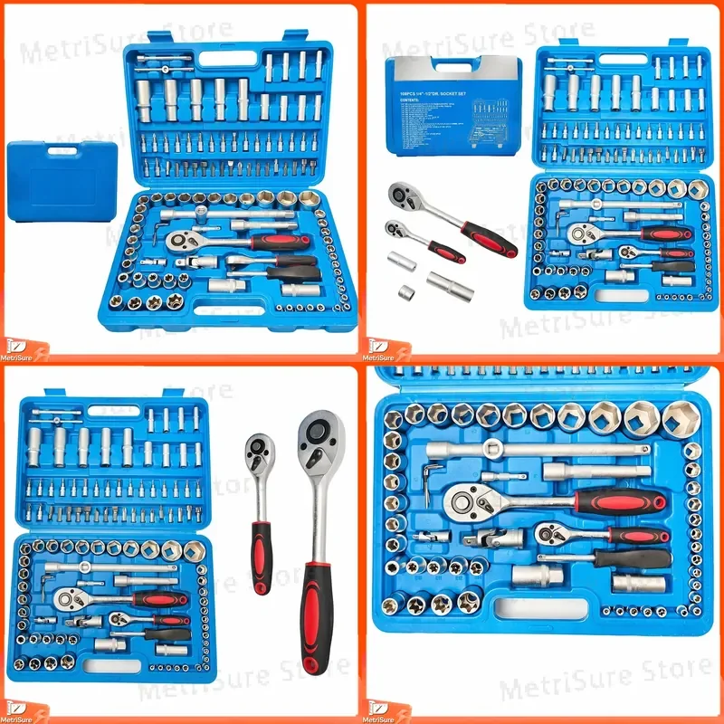 108-Piece Professional Mechanical Sleeve Wrench Tool Kit for Home Auto Repair Rust Proof Durable Manual Tools Set with Hard