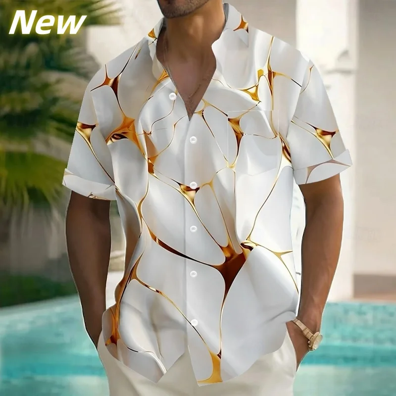 

Изысканная полосатая рубашка Aloha с 3D принтом для мужчин, красочные графические блузки, повседневные гавайские рубашки с короткими рукавами, свободные топы с лацканами