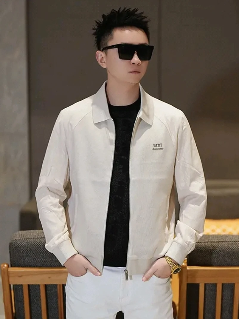 

Новая мужская демисезонная куртка с отложным воротником, модная, универсальная, высококачественная, стильная, стандартного кроя, с длинными рукавами, на молнии