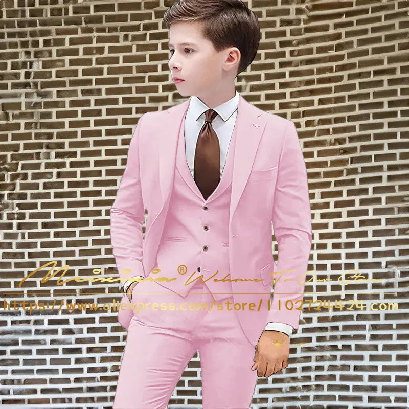 Dark Green Boys Suit Wedding Tuxedo Kids Jacket Pants Vest 3 Piece Fashion Clothes Child Slim Fit Complete Clothes Blazer Set