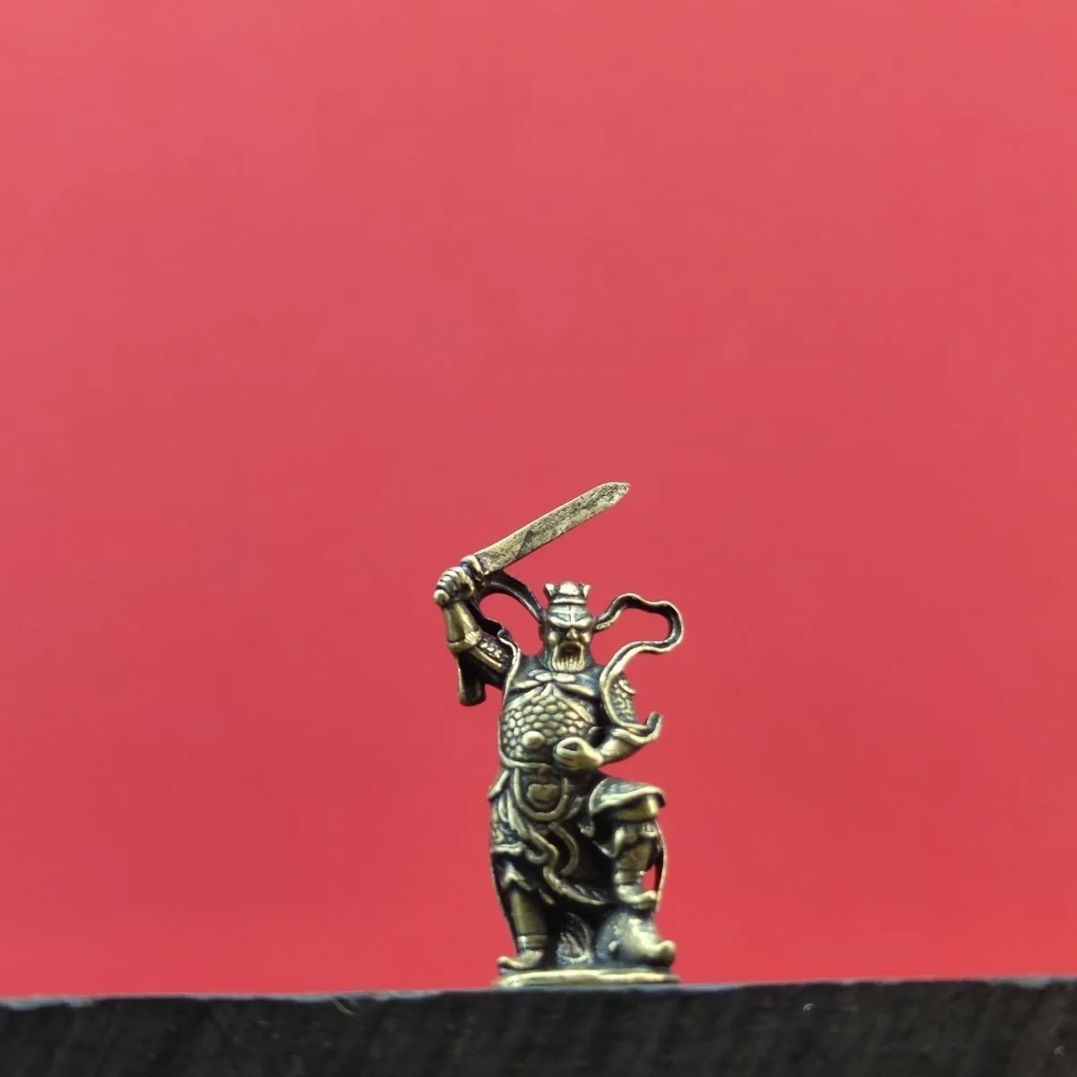 Brass Wang Lingguan Taoist Figurine Mini Desk Decor Statue
