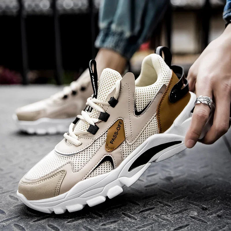 

Mixed Color Fashion Increase Thick Sole Men's Plus Size Casual Lace-up Outdoor Marathon Breathable Mesh Walking Shoes