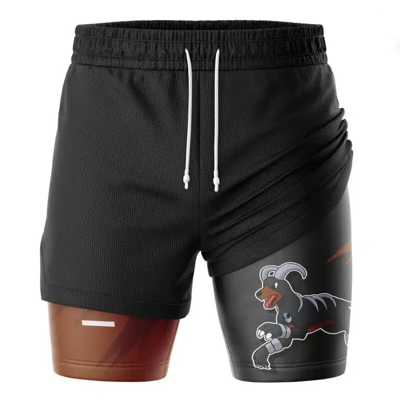 Summer Surrounding Double-layer Men's Shorts Casual Beach Pants Anime Style