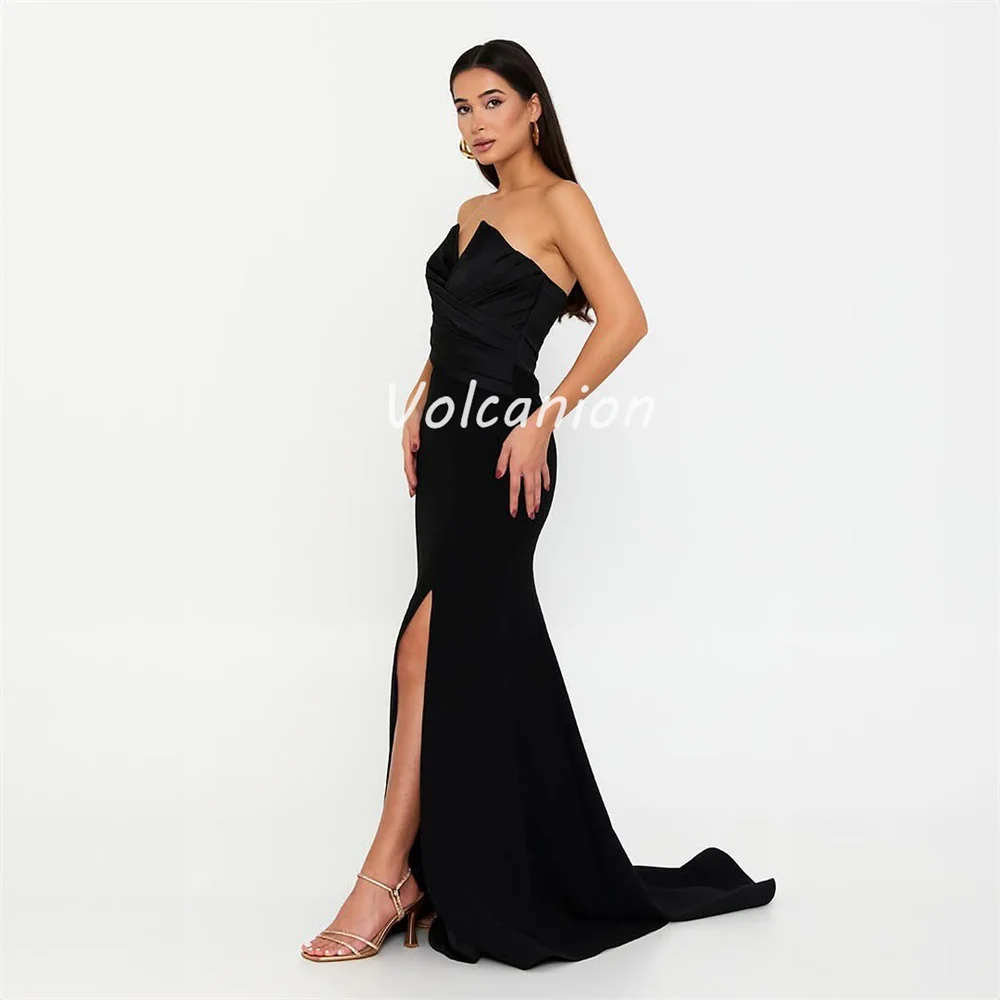 カスタマイズされたモダンなスタイルのサイズが利用可能ジャージー クロス シャーリング プリーツ マーメイド ストラップレス ロング ドレス オーダーメイド オケージョン ドレス