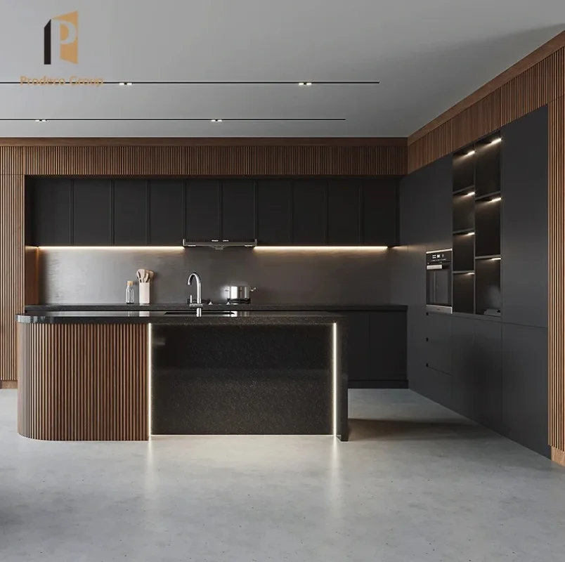 

Black Kitchen Cabinet Modern Style Design Kichen Luxury Island Complete Kitchen Cabinet Wooden