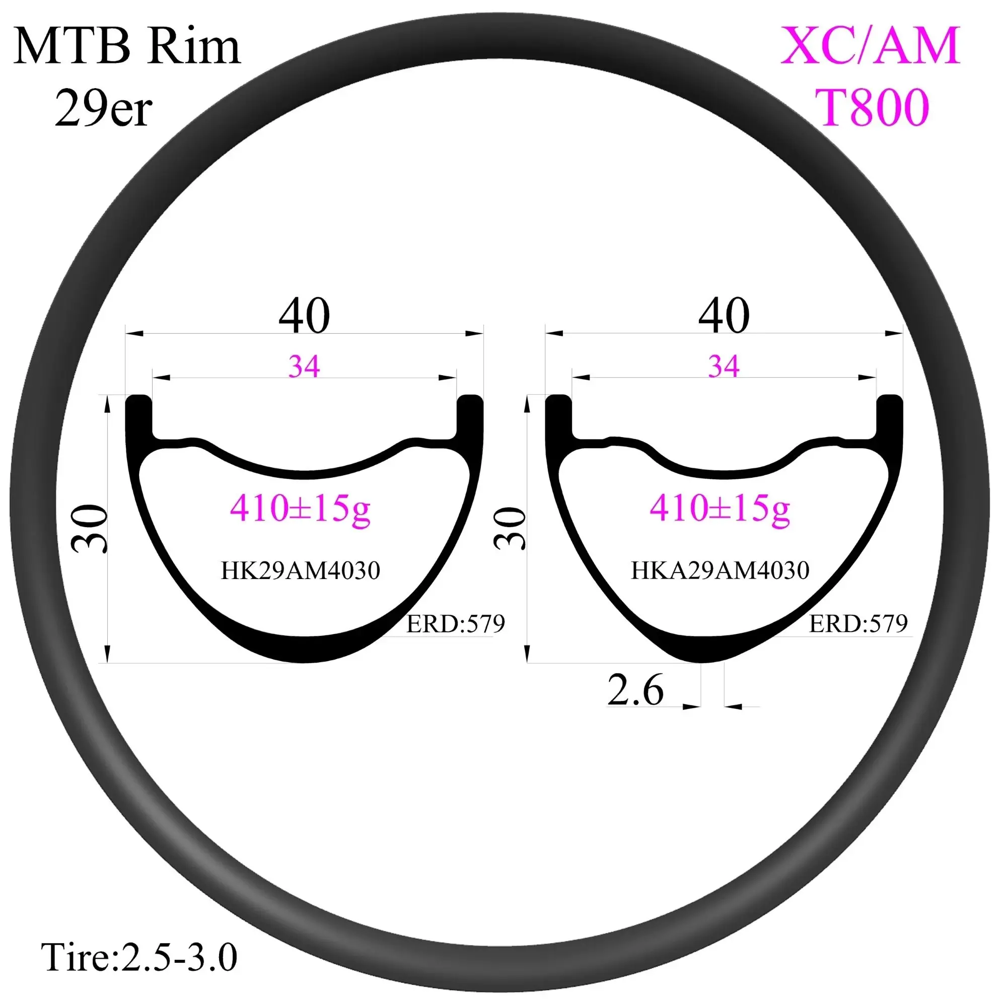 

410g T800 Super light 29er Carbon Rims 40mm width 30mm high MTB rims Hookless Tubeless XC carbon mtb rims fast ship