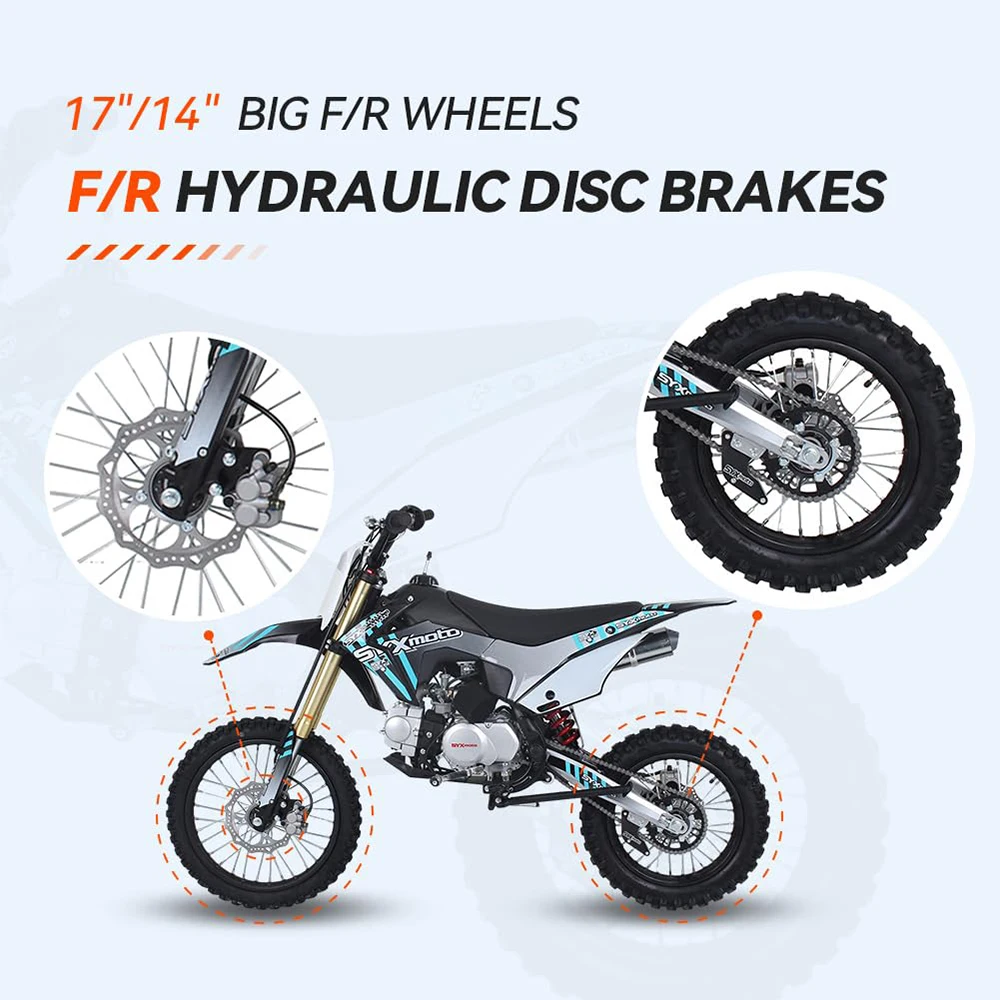 125cc Motorcycle for Teens 14+ Years 4-Stroke Gas-Powered Dirt Bike Off-Road Motorcycle for Adult Kick Start Manual Transmission