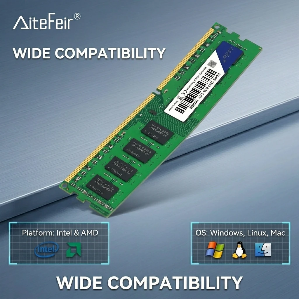 AiteFeir 8GB DDR3 1333MHz Desktop RAM 1.5V DIMM Memory Module 8-Layer PCB Plug and Play for Old PCs