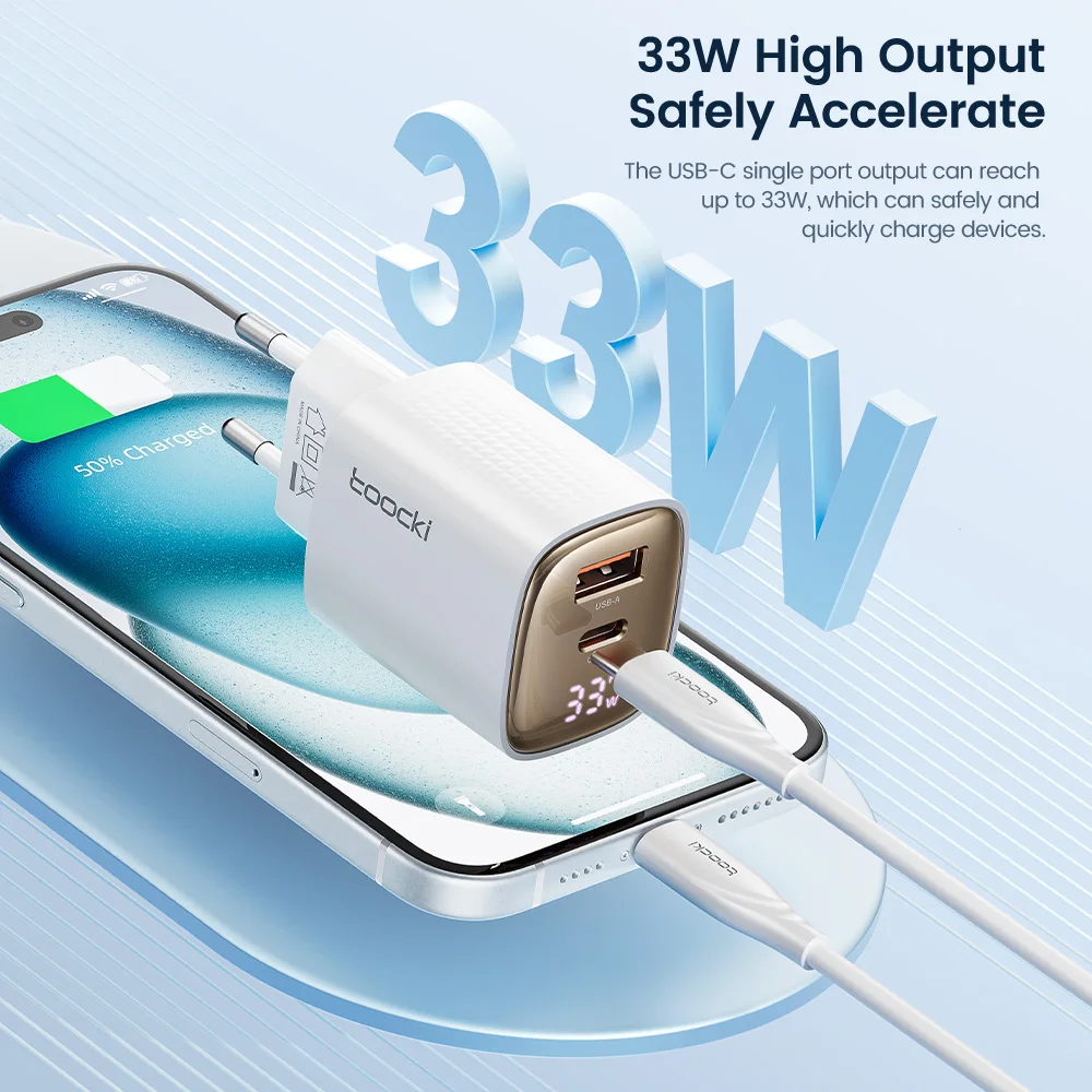 Toocki GaN 33W USB Charger for Samsung LED Digital Display PD 3.0 QC3.0 Fast Charging USB C Charger for iPhone 15 Pro Max Plus image 3