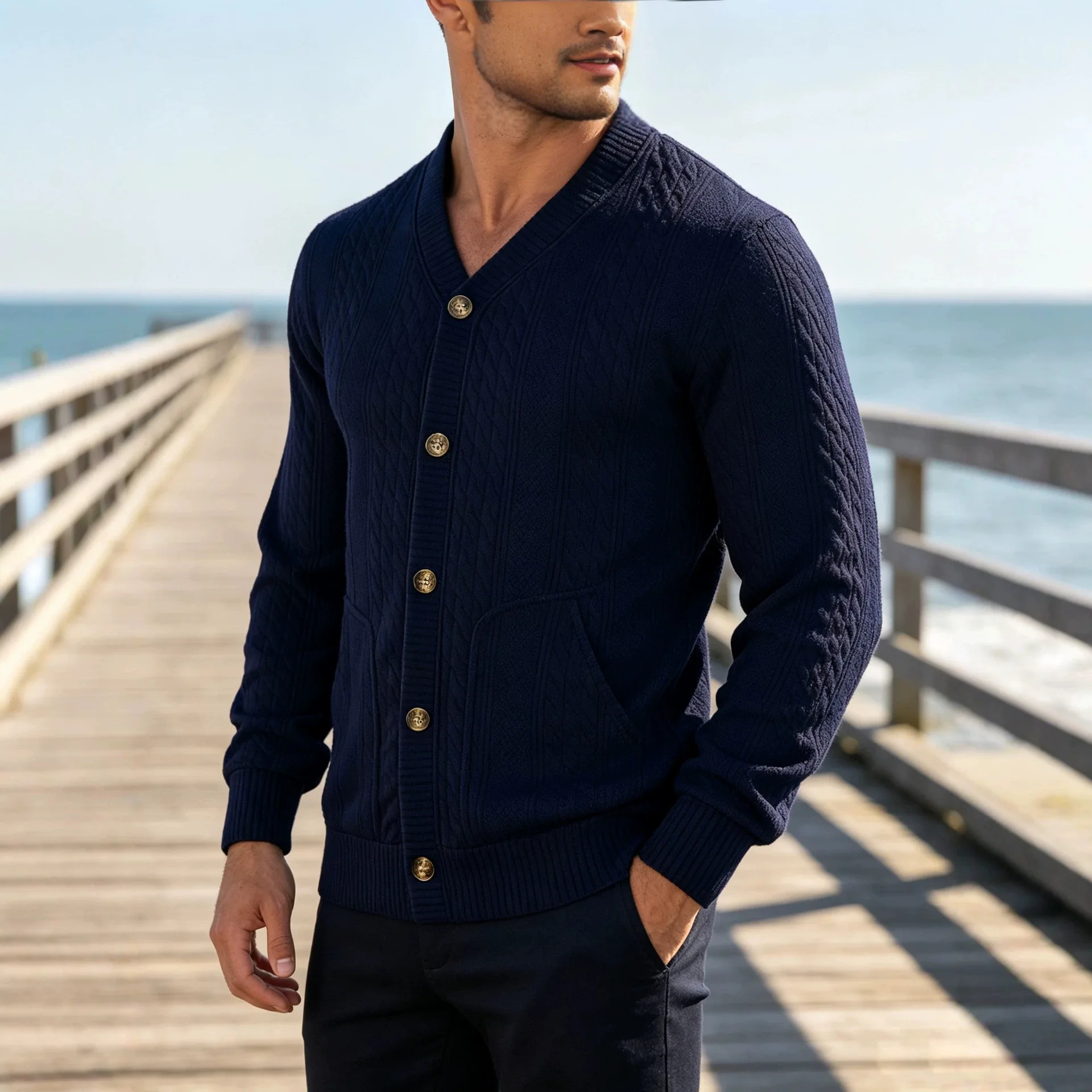 Men's Autumn Winter Button-Down Loose Casual Sweater Knit Jacket Cardigan