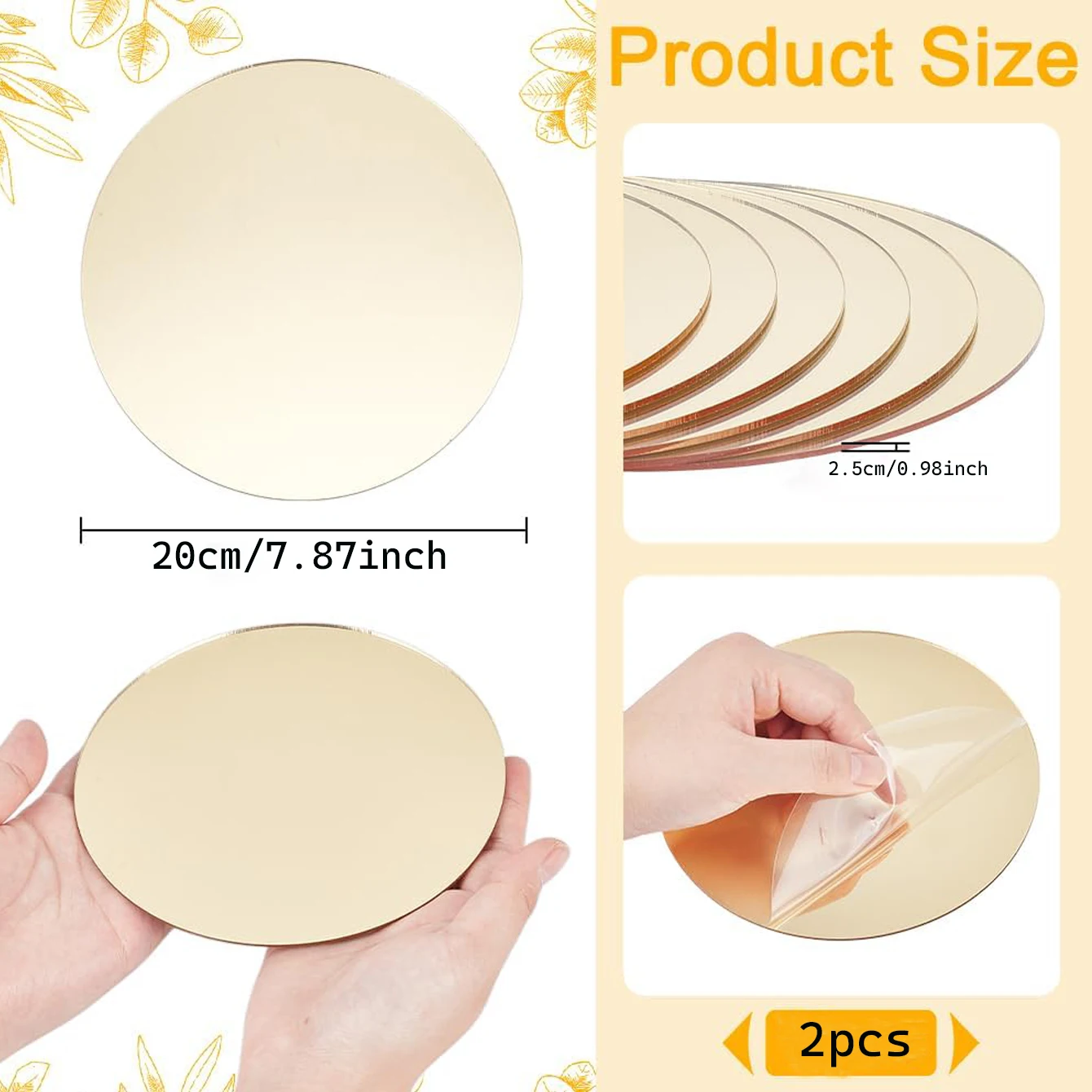 Acrylic Circular Mirror Panel Center Piece 2-Piece Set Table Mirror Base Tray for Handicraft Home Decoration Wedding 3mm