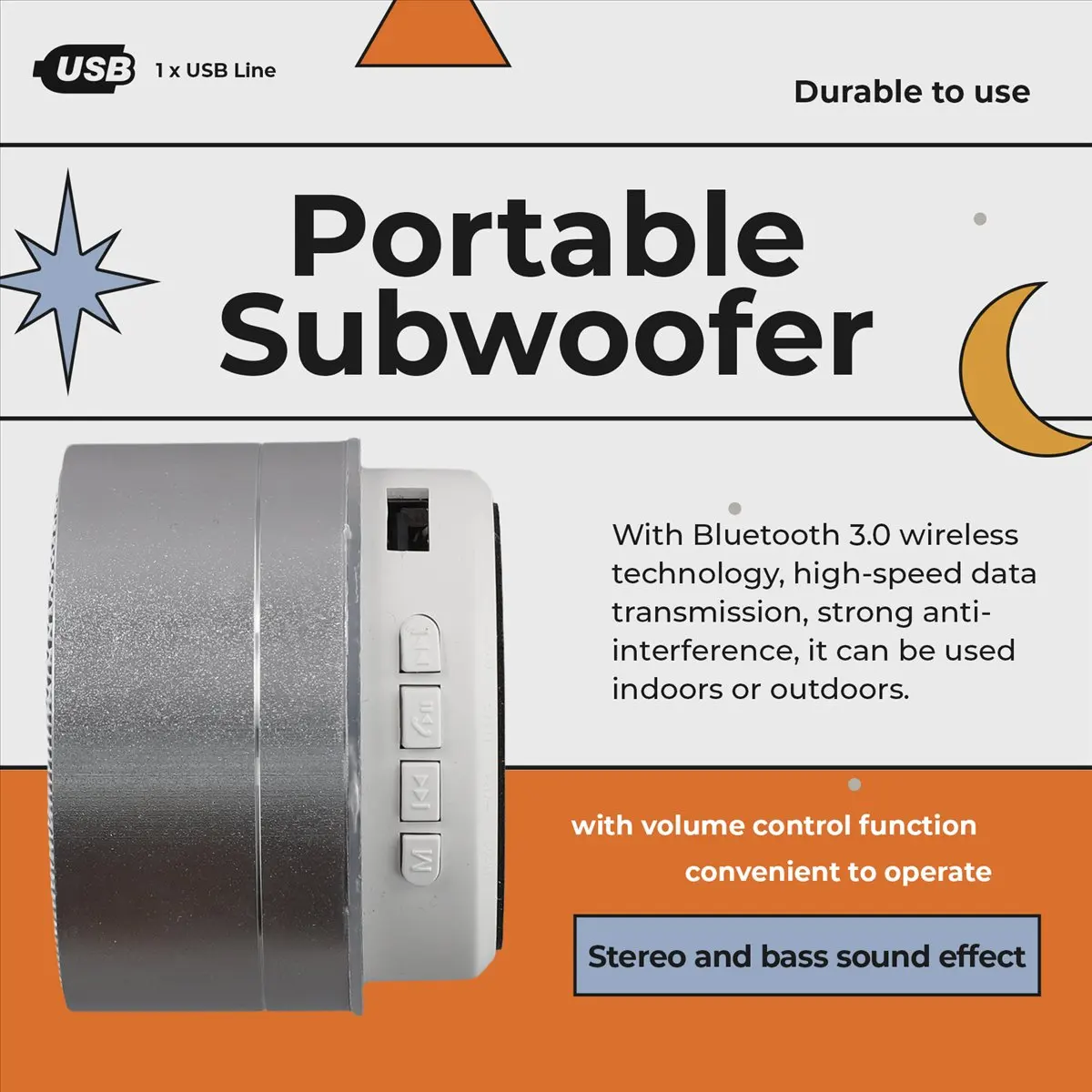 Wireless Mini Super Bass Bluetooth Music Speaker For Tablet Silver Grey-A68X