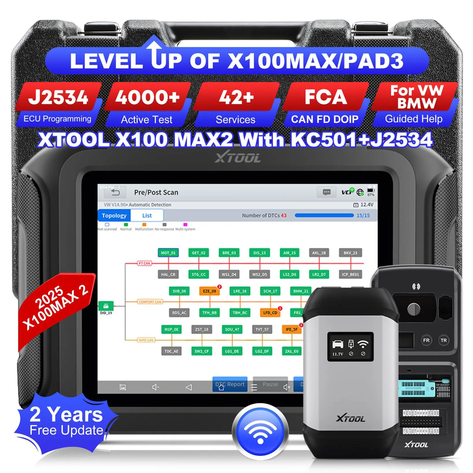 EU Poland Warehouse XTOOL X100MAX2 Car Pin Code Reader Fob Smart Key Programmer Automotive Locksmith Tools with KC501 J2534