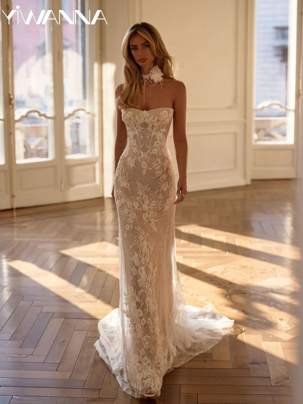 

New Ivory Pearls Lace Mermaid Wedding Dress Stunning Strapless Lace Appliques Bridal Gown Customized Elegant Dresses For Bride