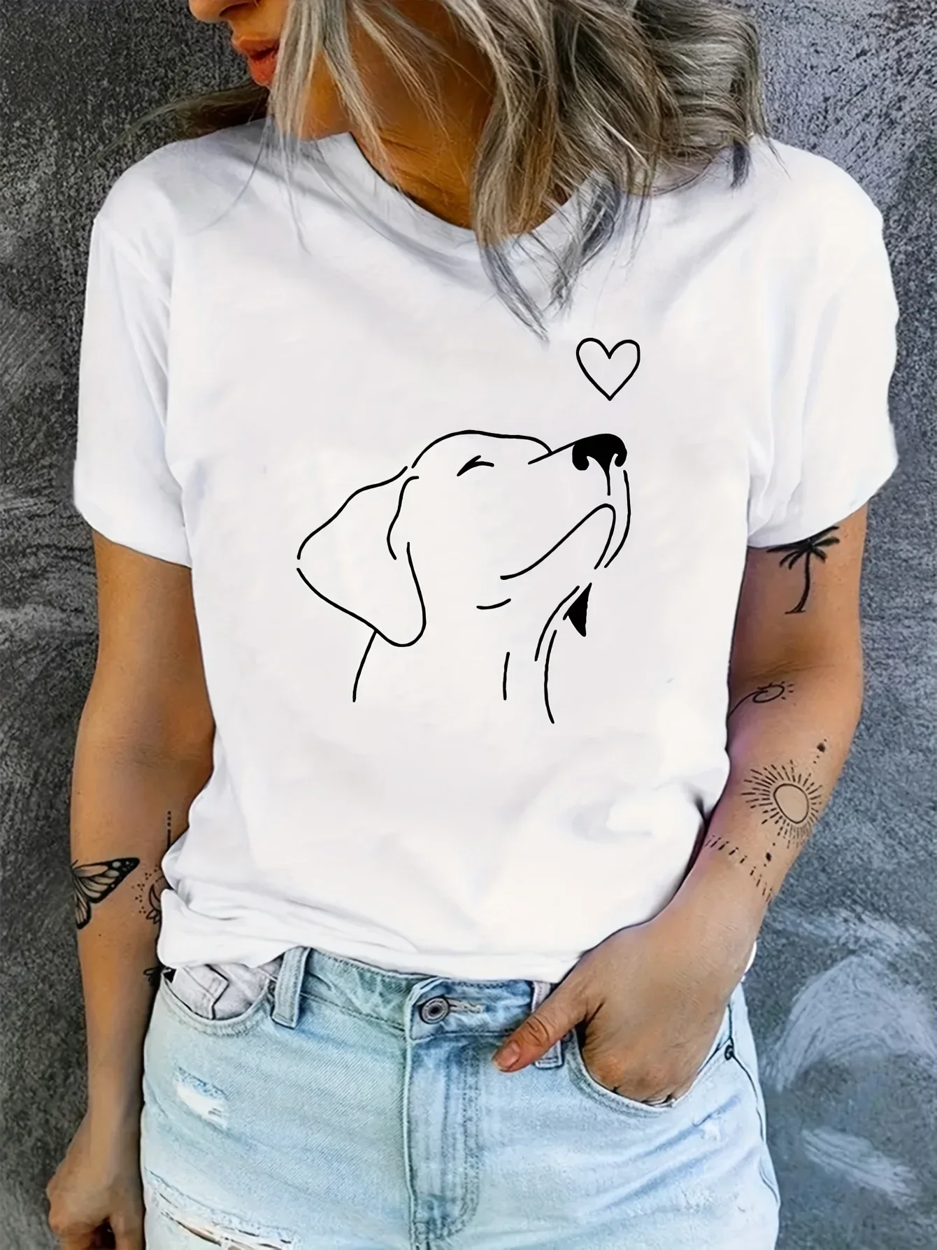 2026 Dog Print Round Neck Sports T-shirt Short Sleeve Running Casual Tops Women's Activewear Aesthetic Clothes