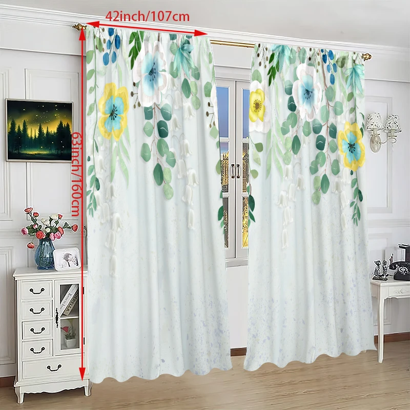 Watercolor flower - printed curtain - Polyester material - suitable for bedroom, living room, study, private space