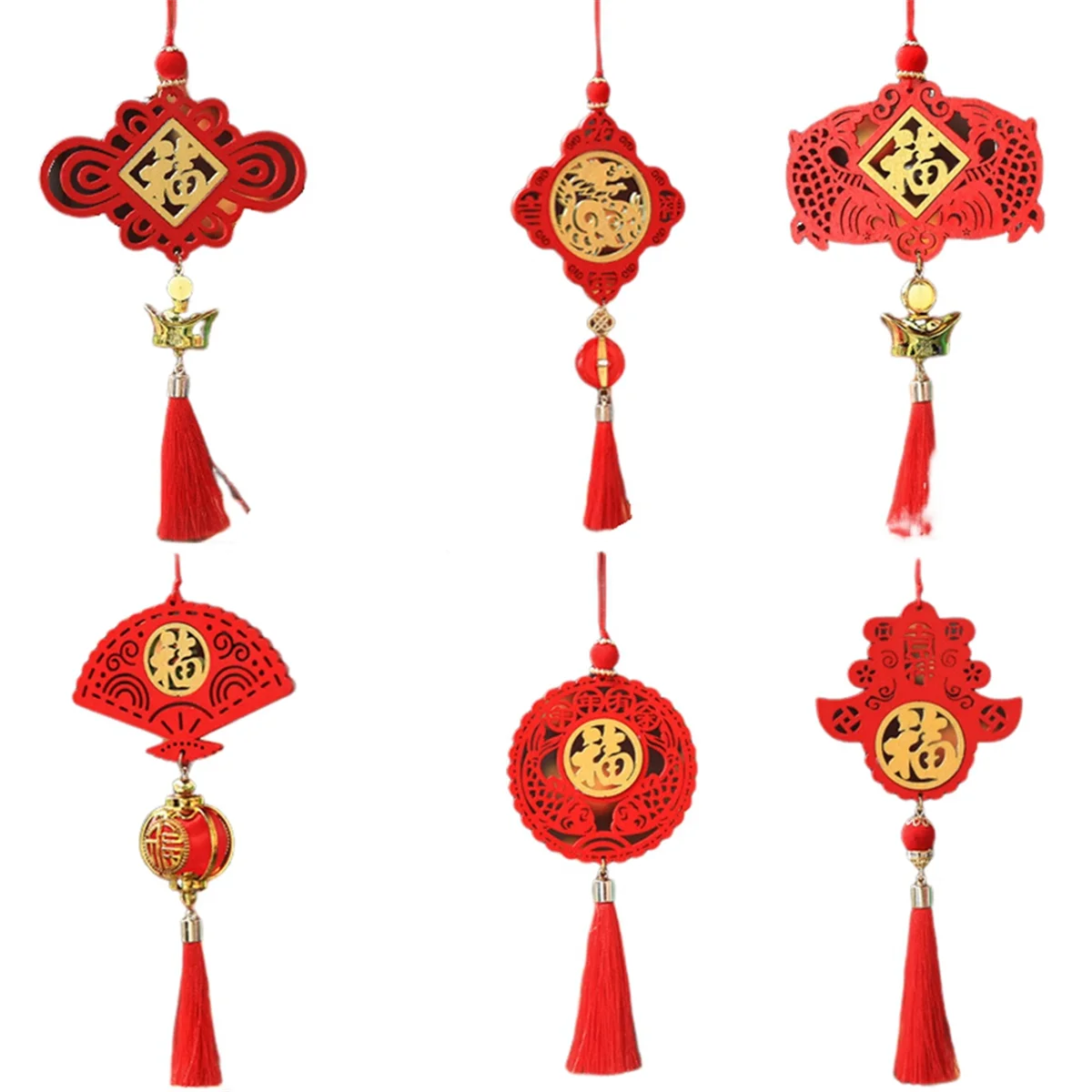 6Pcs 2024 Spring Festival Dragon Year Wooden Sign Pendant Company Shopping Mall Decoration Chinese New Year Gifts,D