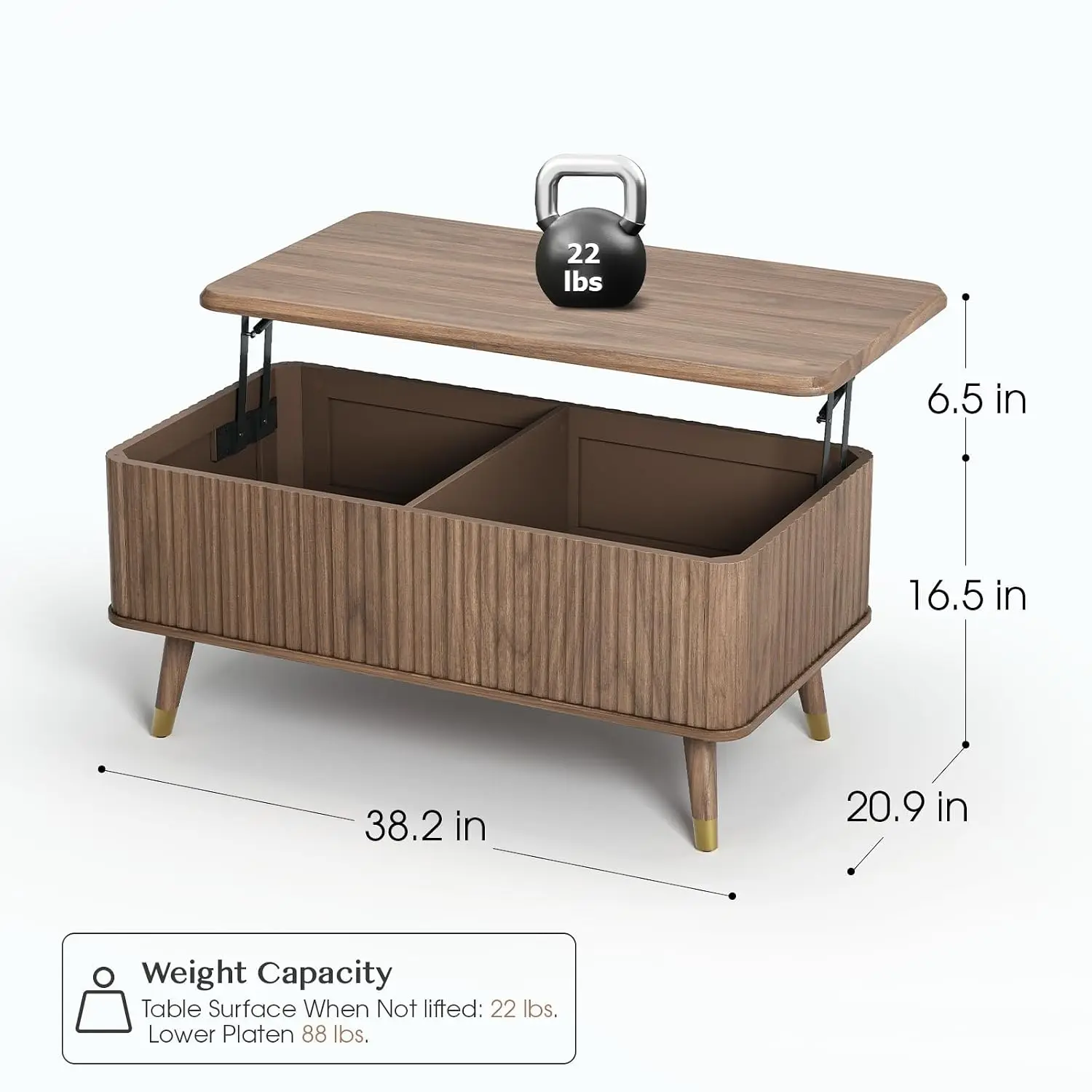 Walnut Lift Top Coffee Table with Storage for Living Room,38