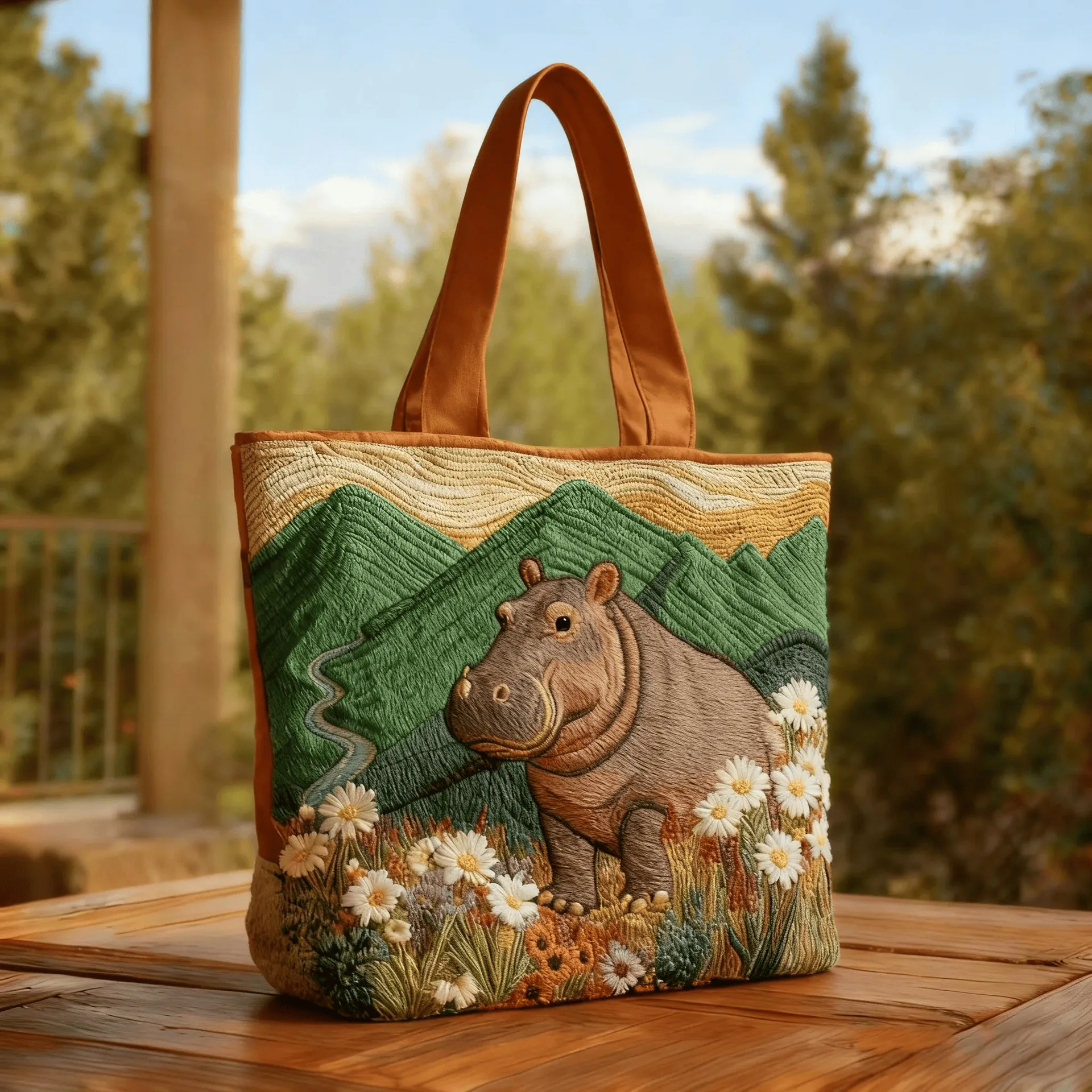 

Cute Hippo Quilted Tote Bag Cartoon Animal Pattern Shoulder Bag Large Capacity Casual Handbag Ideal for Shopping Work Daily Use