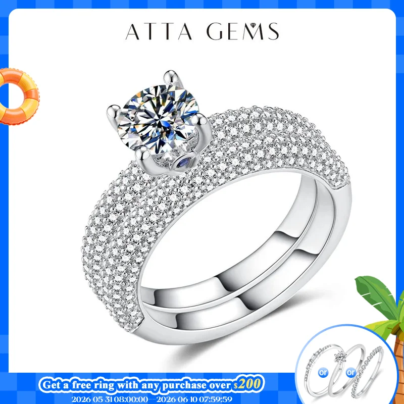 

ATTAGEMS 6.5MM Moissanite Couple Ring for Women 925 Sliver Plated 18K Gold Round Cut 1.0CT Diamond Wedding Ring Set for Gifr