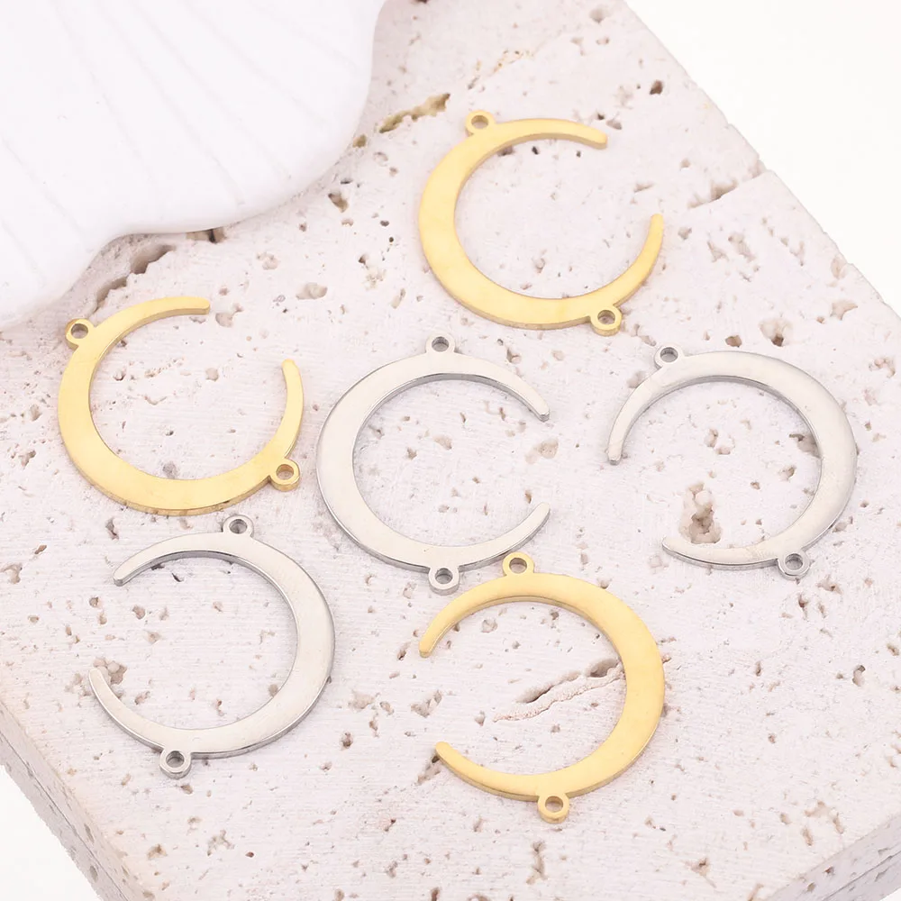 5pcs Two holes Gold-Plate Stainless Steel moon Bracelet Connectors Moon Necklace Charms Pendant for DIY Earring Jewelry Making