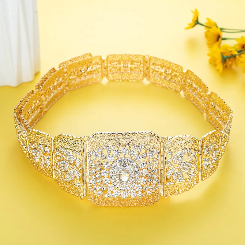 Luxury Arab Caftan Metal Waist Chain For Women Wedding Dress Body Jewelry Gold Color Moroccan Belt Adjustable Length image 5