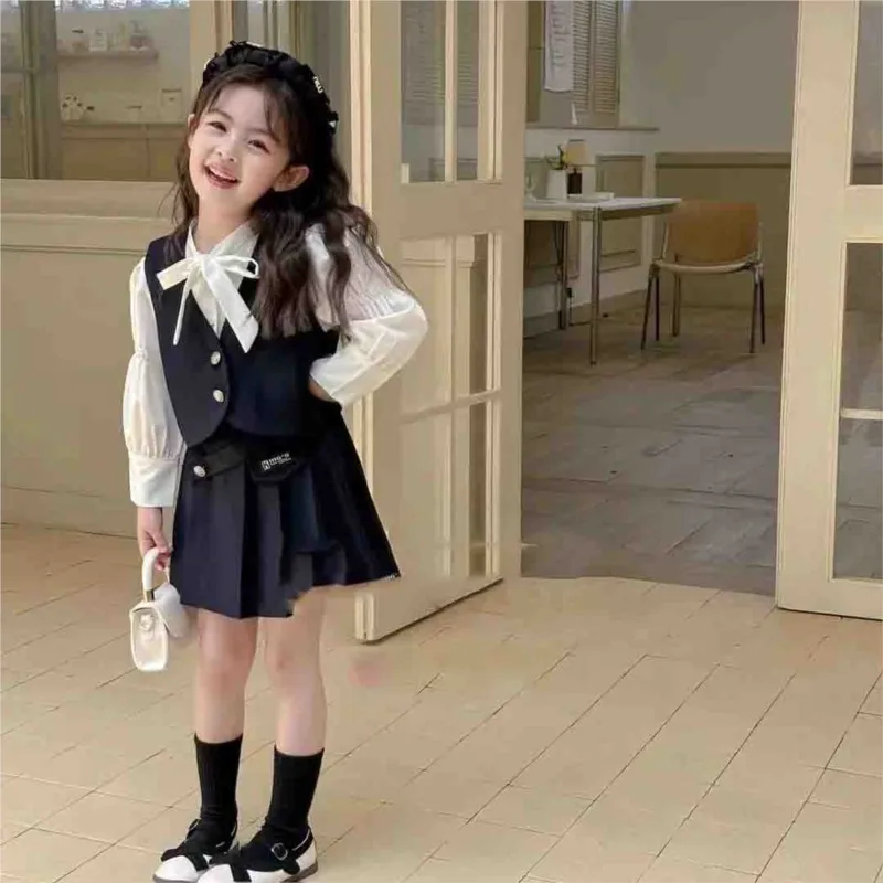2025 New Girls' Clothing Set Children's JK Uniform College Kids' Folding Skirt Spring/Autumn Girls' Clothing 3-Piece SetLH730