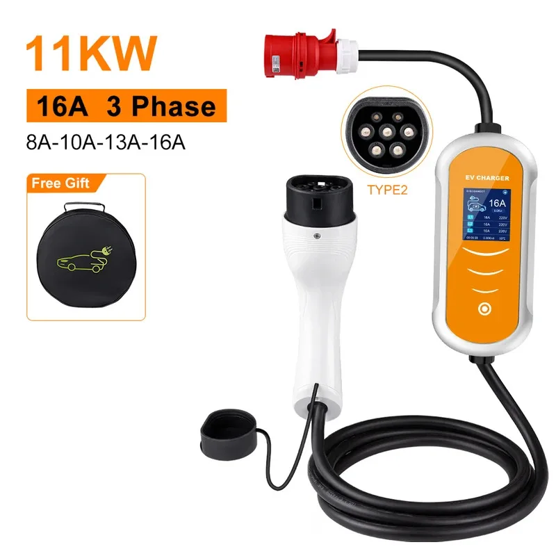 

Electric Car Charger 3Phase 16A Portable Charger Type2 EVSE Charging Box Appointment time Cee Plug IEC62196 For Electric Vehicle