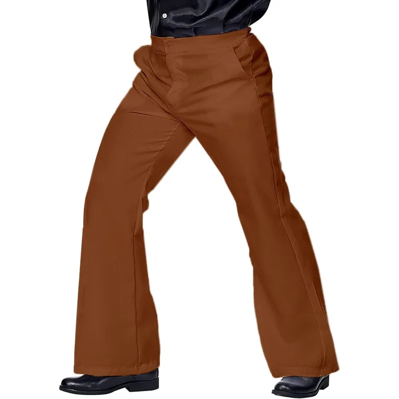 Men's Retro Solid Color Elastic Flared Pants Casual Outdoor Comfort Trousers