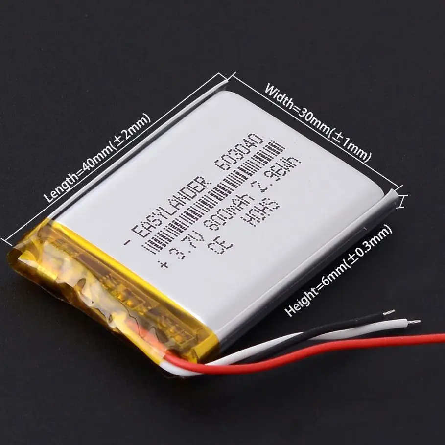 3Lines 3.7V 800mAh 603040 Lithium Lipo Li-ion Polymer Battery 303040 403040 503040 703040 803040 903040 103040 123040