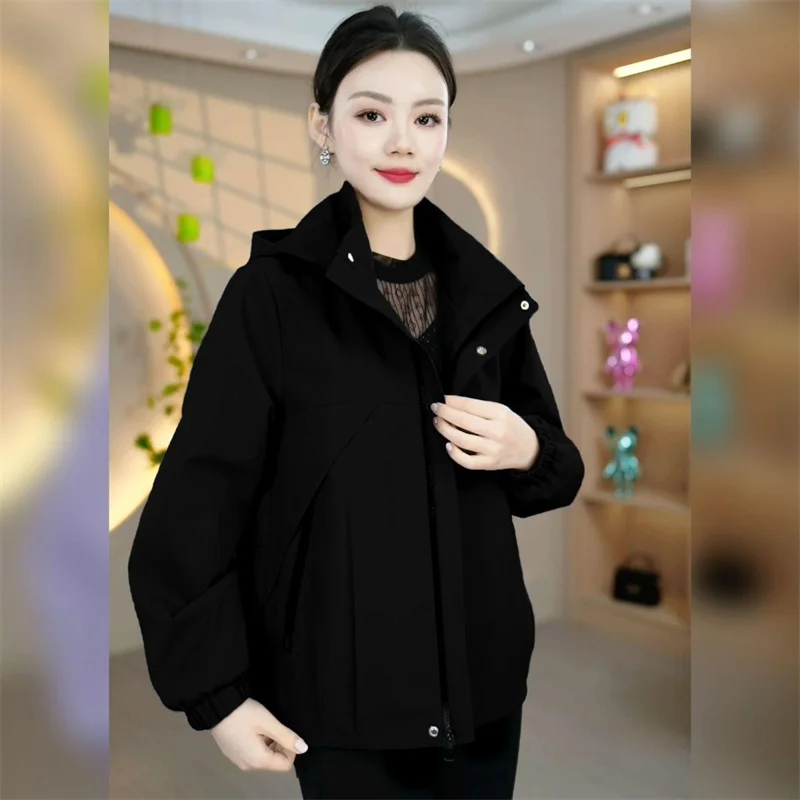 

Windbreaker Coat Woman New Spring Autumn 2025 High-Quality Short Female Jacket Fashion Casual Outwear Joker Hooded Overwear Tops