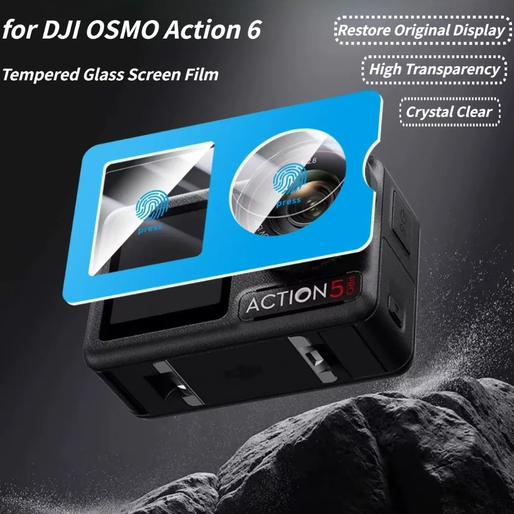 For DJI OSMO Action6 High Definition Tempered Glass Camera Screen Film AR+AF Anti-Collision Bubble-Free 9H Hardness Screen Cover