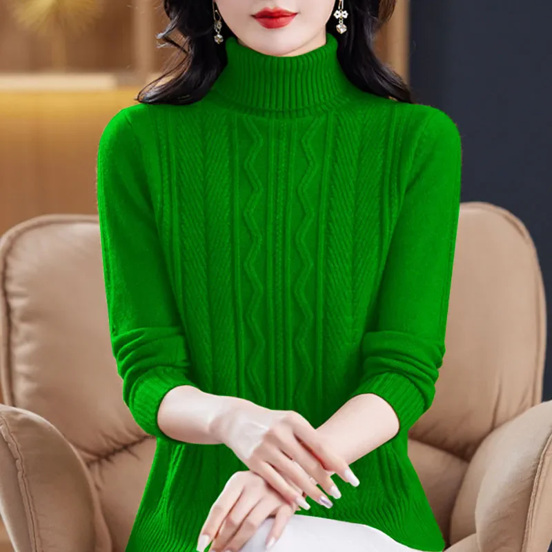 

Fashion Turtleneck Sweater Knitted Pullover Women New Autumn Winter Casual Long Sleeves Slim Warm Knitwear Jumper Ladies W1123