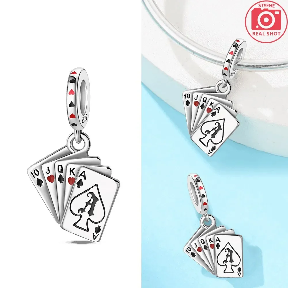 بوكر بطاقة قلادة فضية الألوان خرز تميمة صالح الأصلي سحر خرز سوار للنساء صنع المجوهرات الهدايا #3