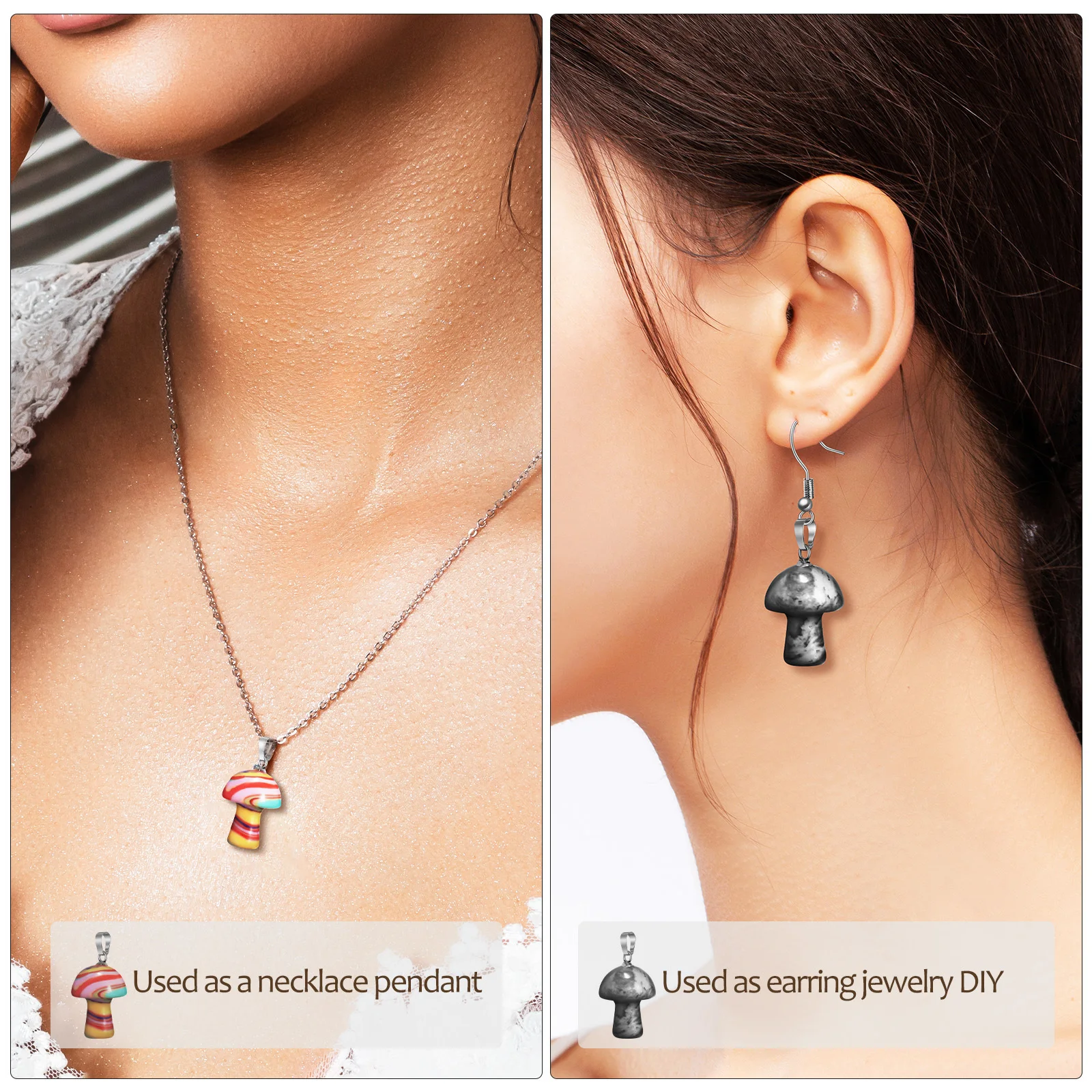 

10 Pcs Bracelet Charms Mushroom Crystal Stone Pendant Mushrooms Earrings Crystals Pendants