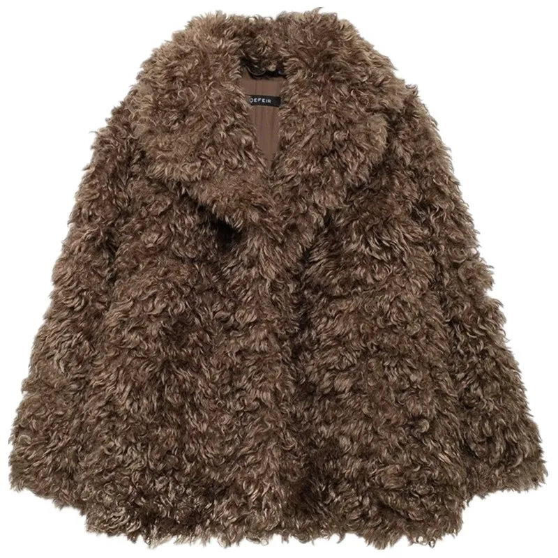 

Зима 2024, женское универсальное пальто с эффектом искусственного меха, свободная посадка, верхняя одежда обычной длины, модная