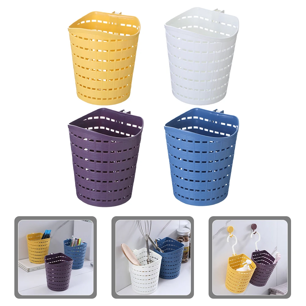 4pcs Hanging Storage Basket Rotatable Wall Mounted Bathroom Kitchen Organizer Drain Baskets For Home Use Sundry Container Shower