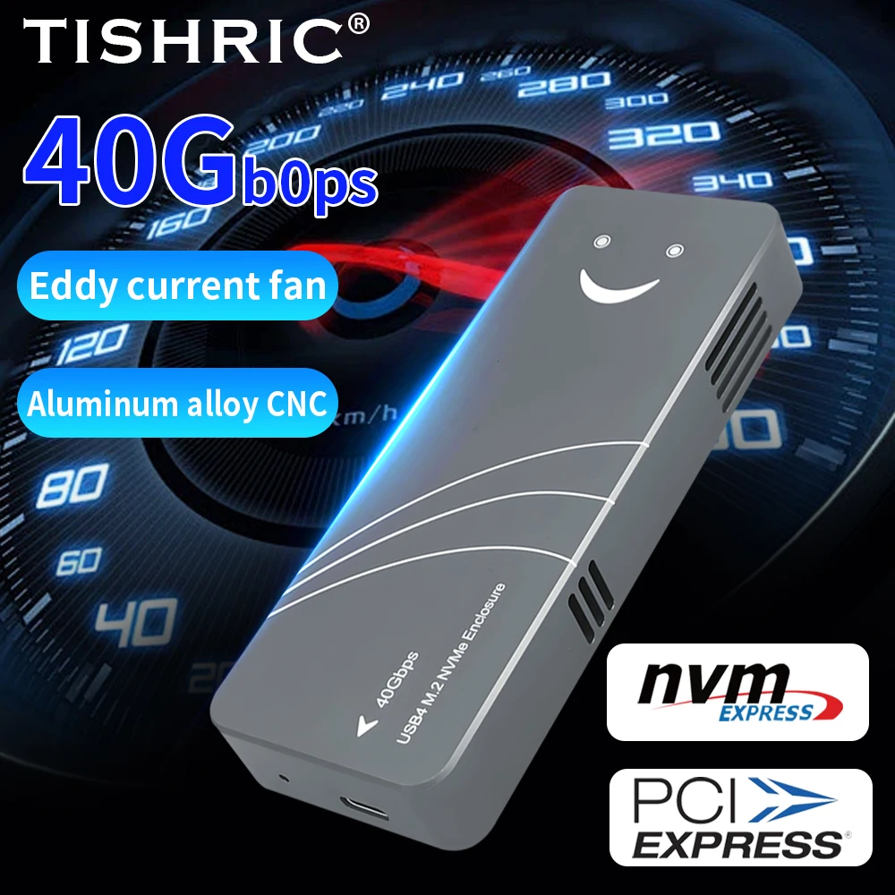 TISHRIC Hard Drive Enxlosure External hd Case M.2 NVME Portable USB4.0 With a Small Cooling Fan Supports Up to 40Gbp/s hdd Case