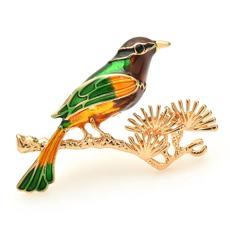 Wuli&baby Singing Bird Brooches For Women Unisex 4-color Enamel Staying Branch Birds Animal Party Office Brooch Pins Gifts