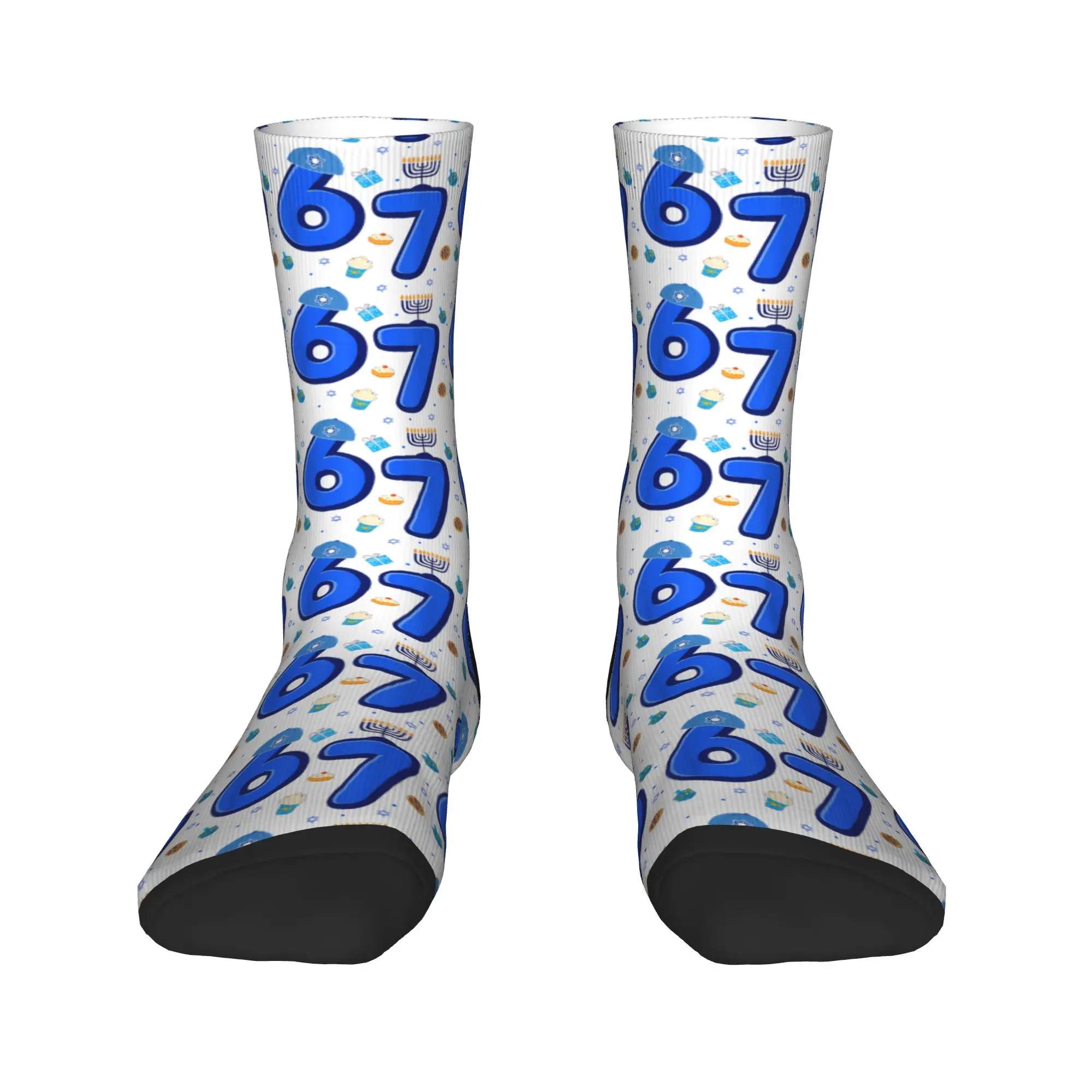 하누카 메노라 드레이델 67 식스 세븐 밈 축제용 하누카 양말 디자인 스타킹 미끄럼 방지 남성용 양말 따뜻하고 부드러운 겨울 양말