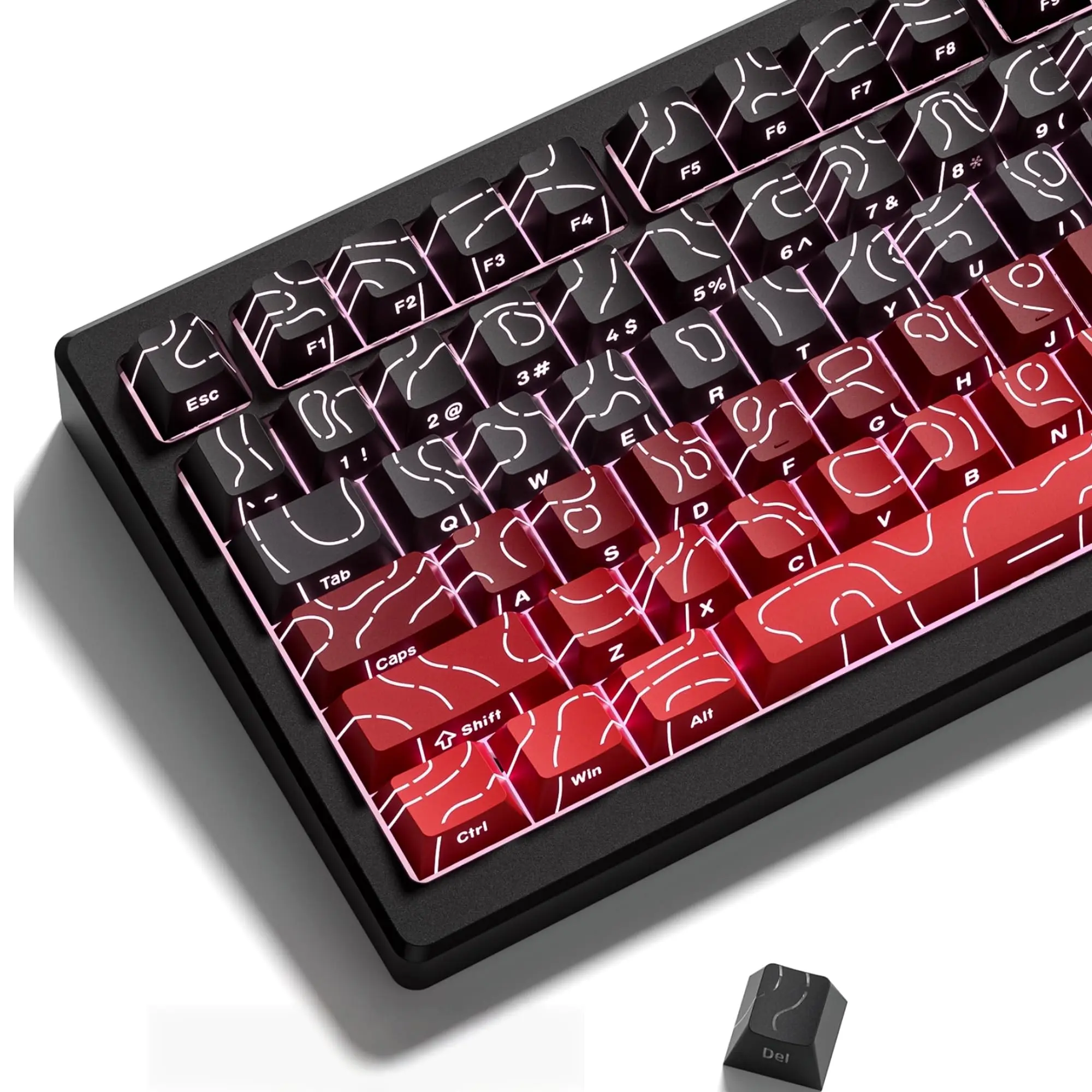 Red Contour Side Printed Shine Through Keycaps Cherry Profile Double Shot PBT Keycap for Gateron MX Switches Mechanical Keyboard